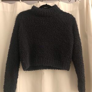 fuzzy high neck cropped sweater